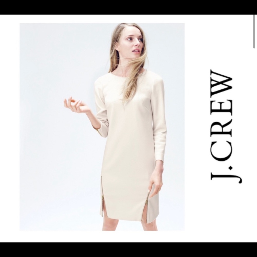 J Crew White Shift Dress with Zipper Detail